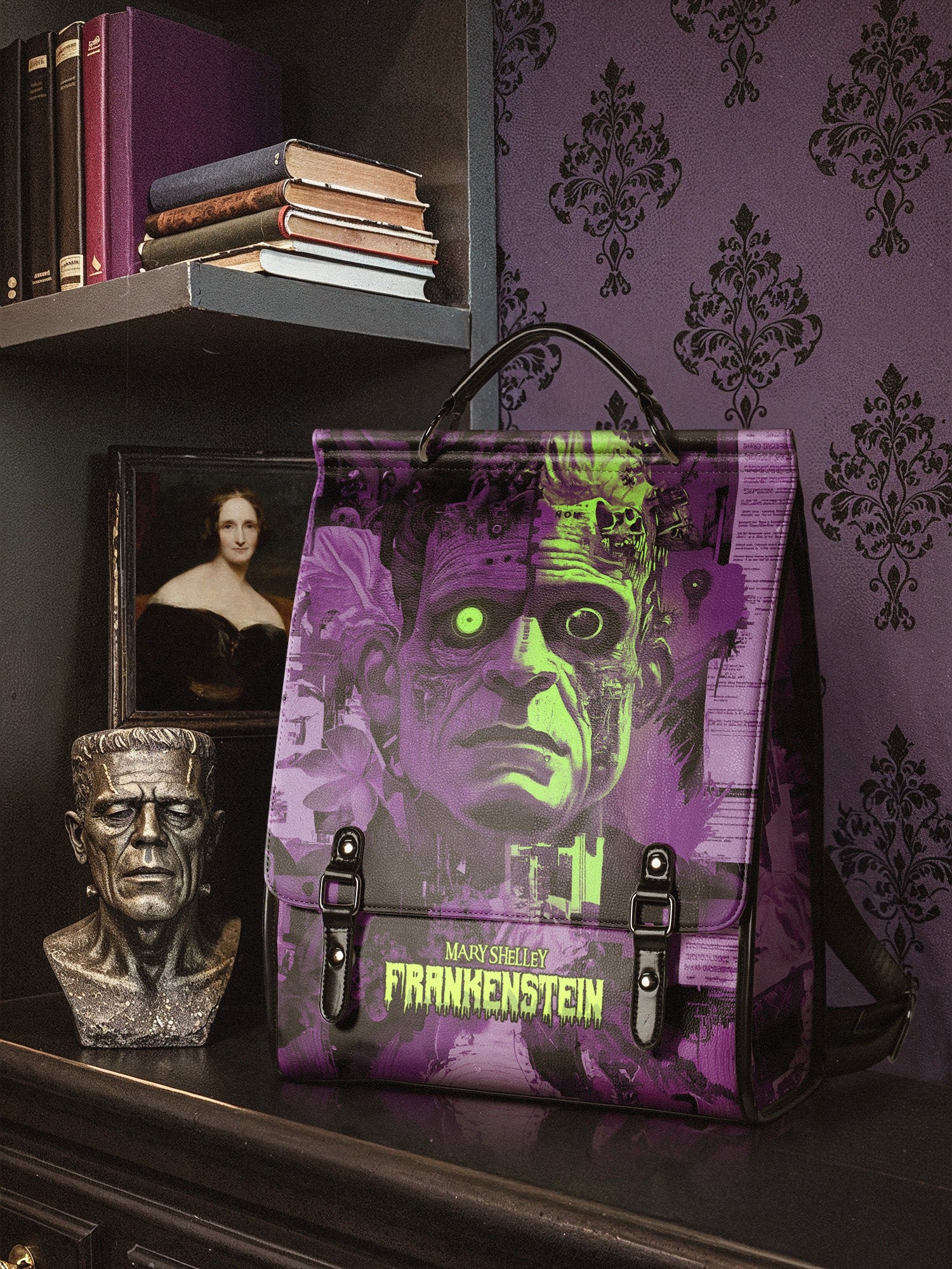 "Frankenstein" Lablight Violet Leather Backpack