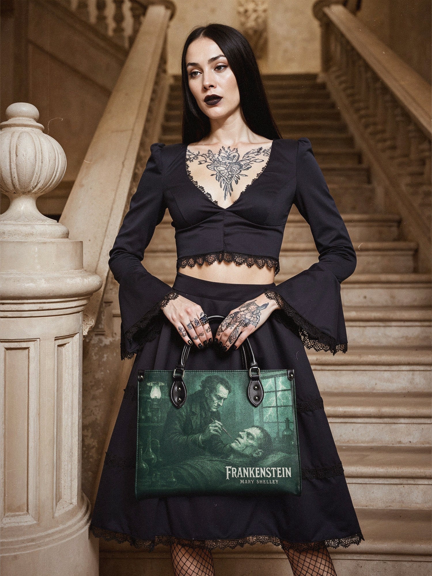 "Frankenstein" Mortuary Moss - Black Interior - Leather Handbag