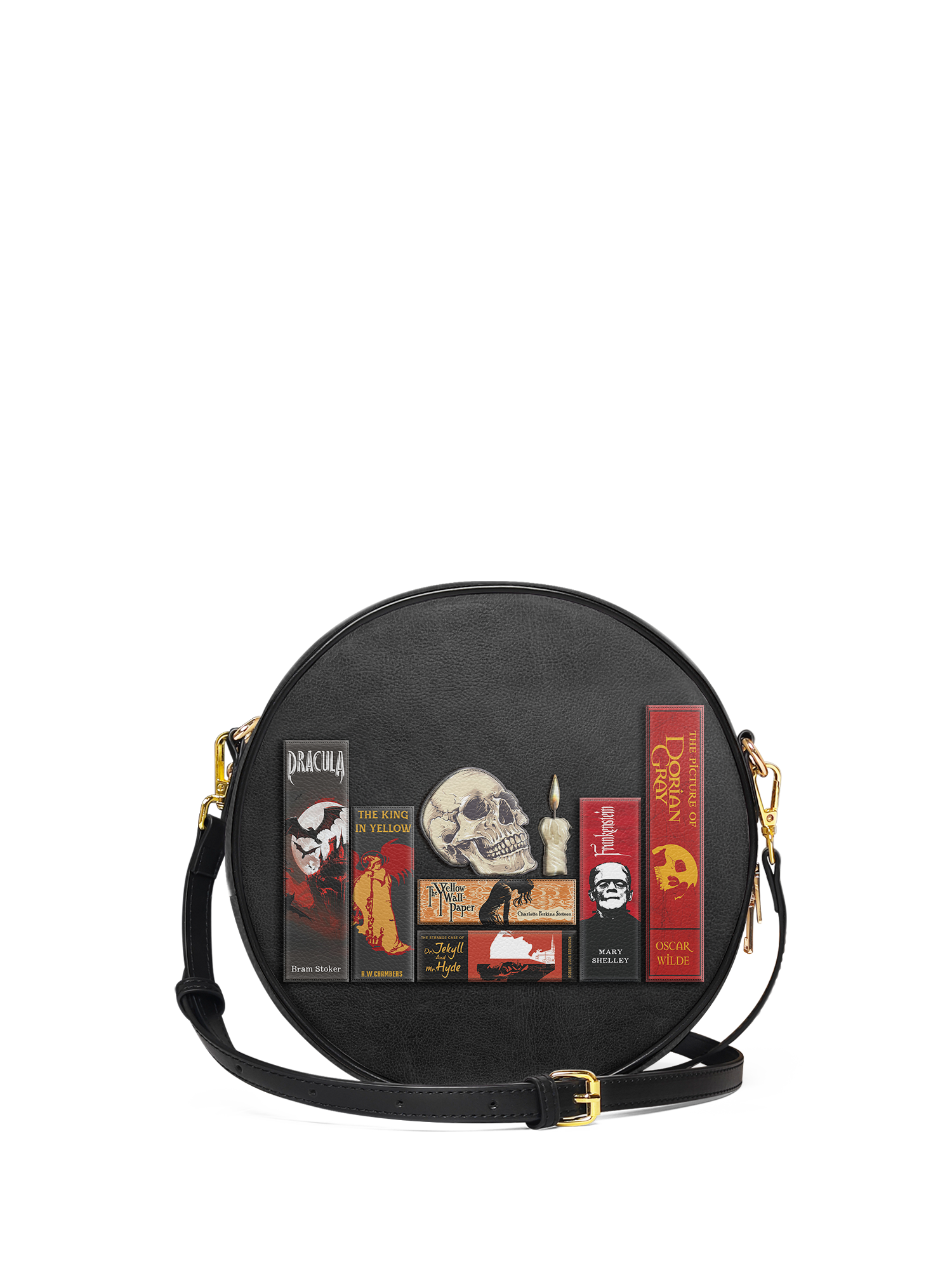 "The Codex of Gothic Tales" Deadlight Black Circle Crossbody Bag