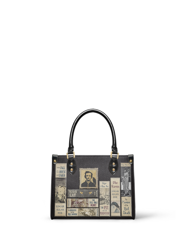 "Poe's Library" Ashen Black Small Leather Handbag