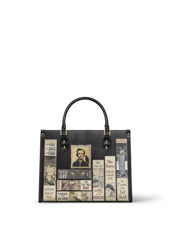 "Poe's Library" Ashen Black Leather Handbag