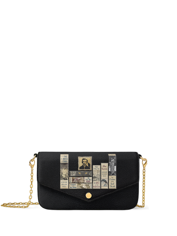 "Poe's Library" Ashen Black Envelope Chain Crossbody Bag