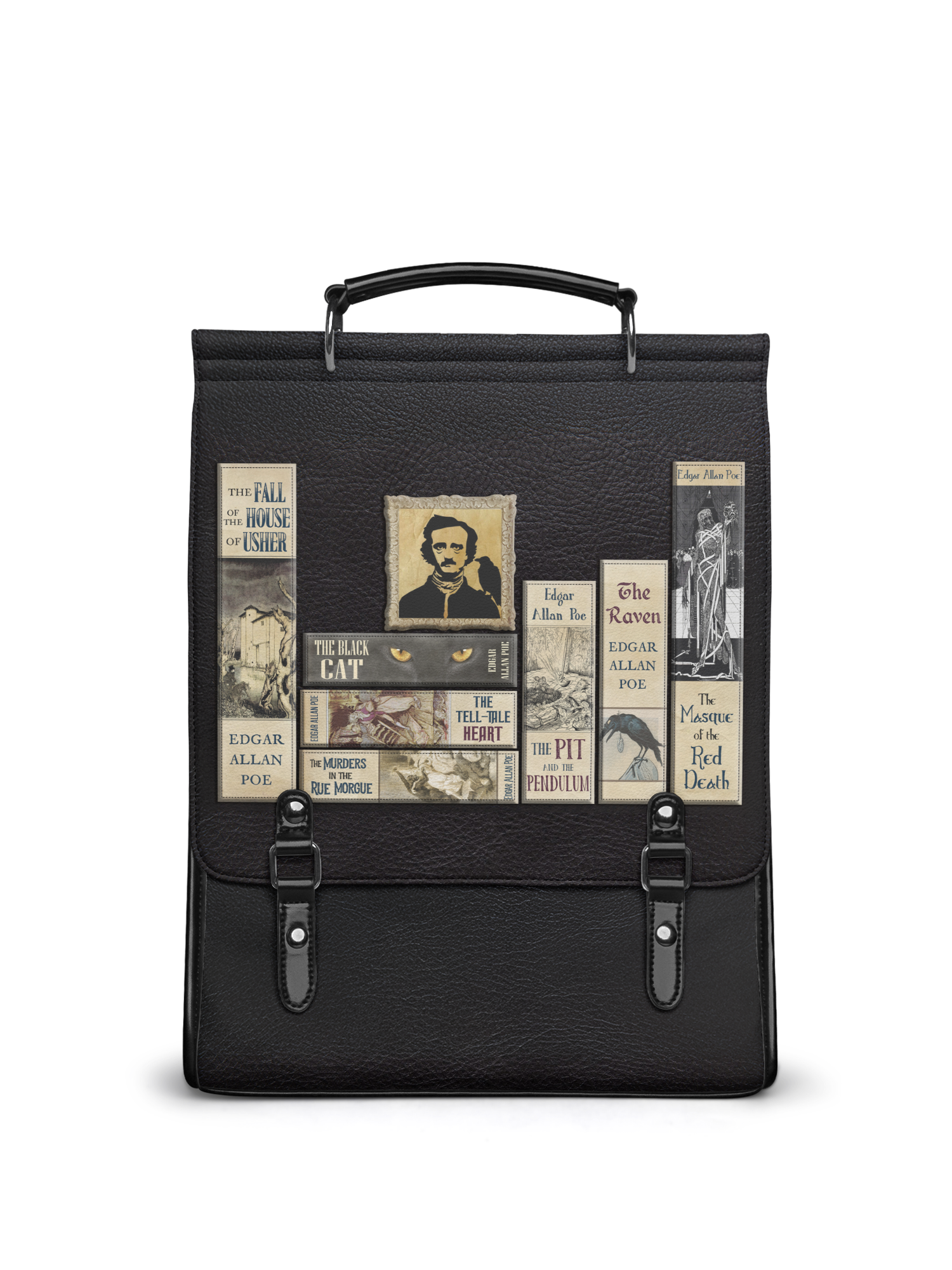 "Poe's Library" Ashen Black Leather Backpack